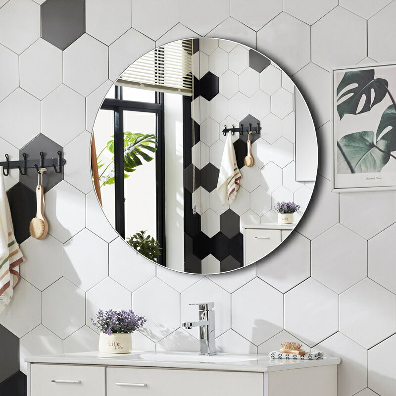 華申簡約無框圓型浴室鏡 洗手間高清鏡片 歐式衛生間壁掛鏡子