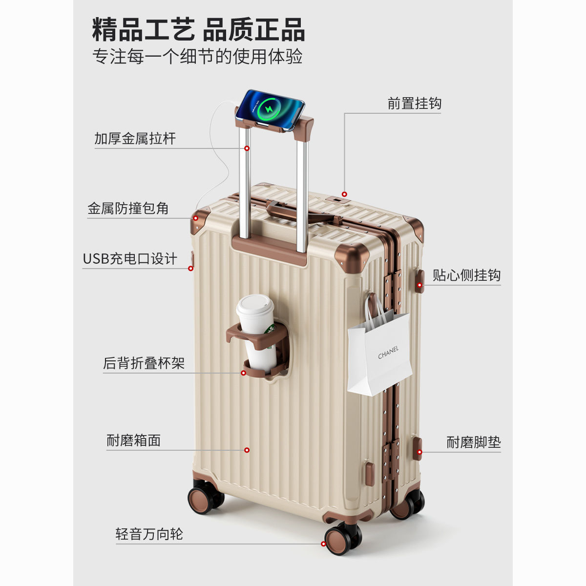 2024新款多功能行李箱女高顏值旅行箱登機箱大容量學生出行密碼箱pc6101