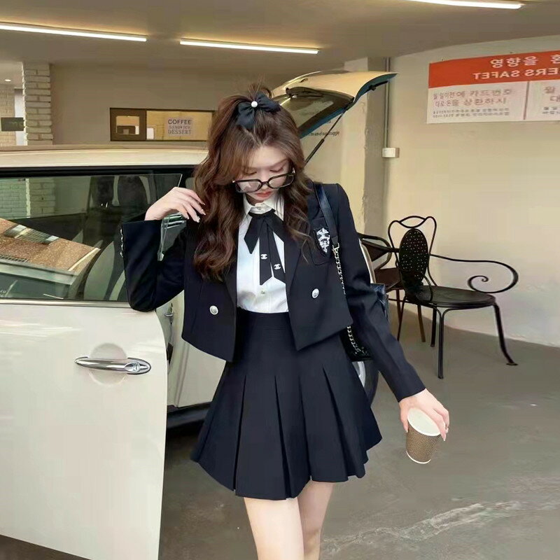 英倫學院風Jk制服套裝裙女2022春季小個子炸街小西裝百褶裙兩件套