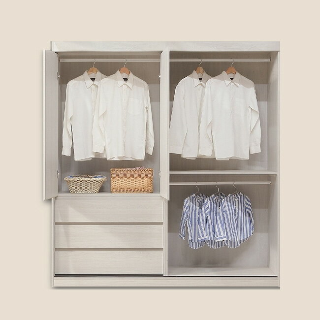 【直人木業】ROLA極簡風白榆木182CM長虹玻璃標準滑門衣櫃｜APP結帳再賺4%點數 2