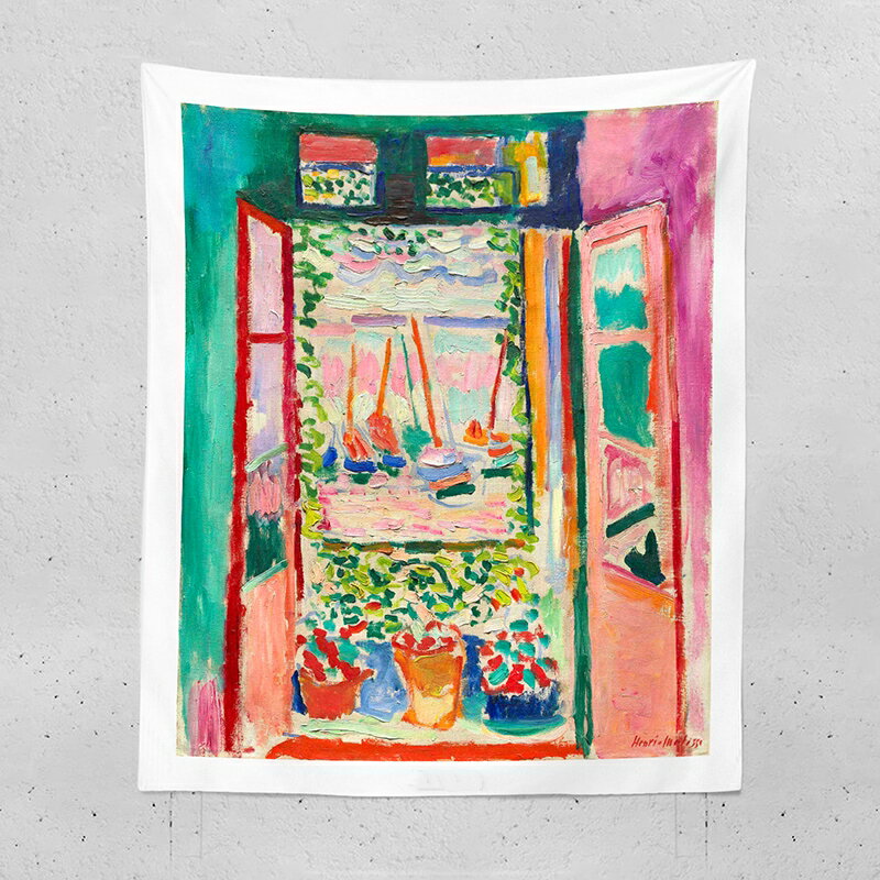 馬蒂斯藝術掛布窗外花園 野獸派油畫掛毯延伸感墻壁裝飾布背景布