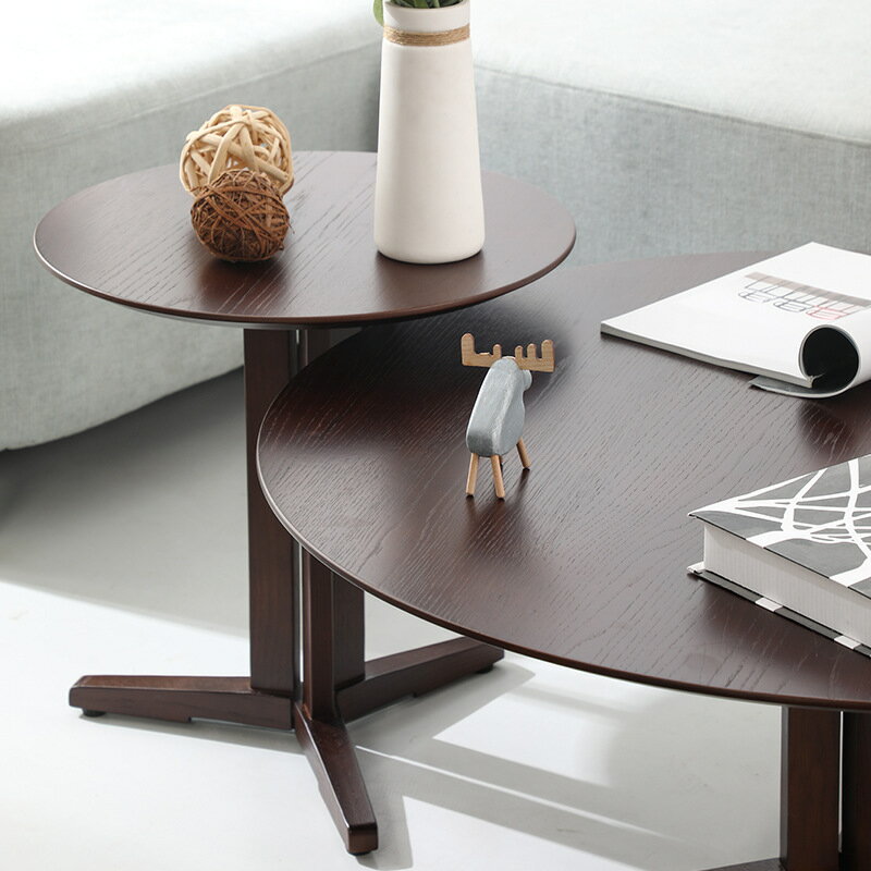 簡約客廳沙發茶几胡桃色現代簡約風小邊幾橡木邊桌設計師創意家具 全館免運