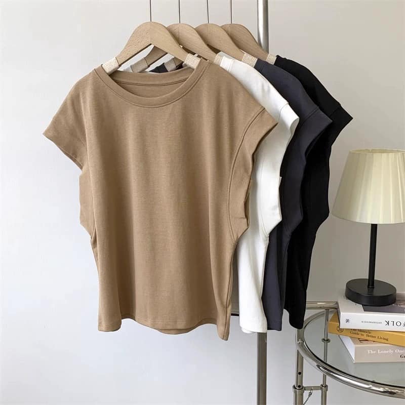 韓版設計感小眾飛袖落肩上衣