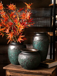 粗陶陶瓷干花花瓶陶罐裝飾大號擺件復古家居客廳包郵水養插花中式