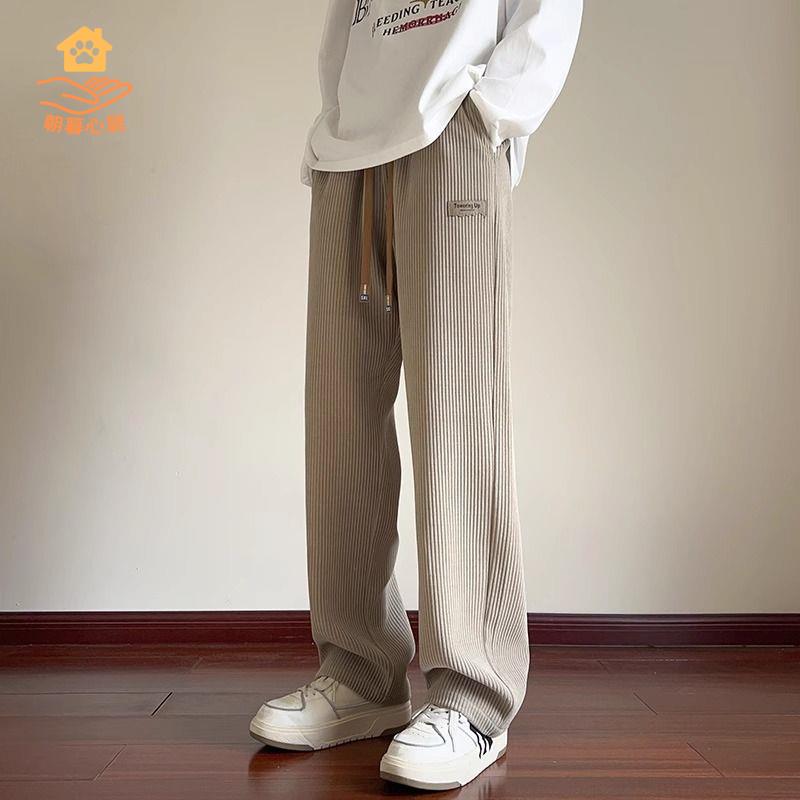 棉褲 休閒褲 男褲 褲子 工裝褲 PNJ燈芯絨米白色褲子男秋冬季垂感運動衛褲直筒闊腿百搭休閑長褲