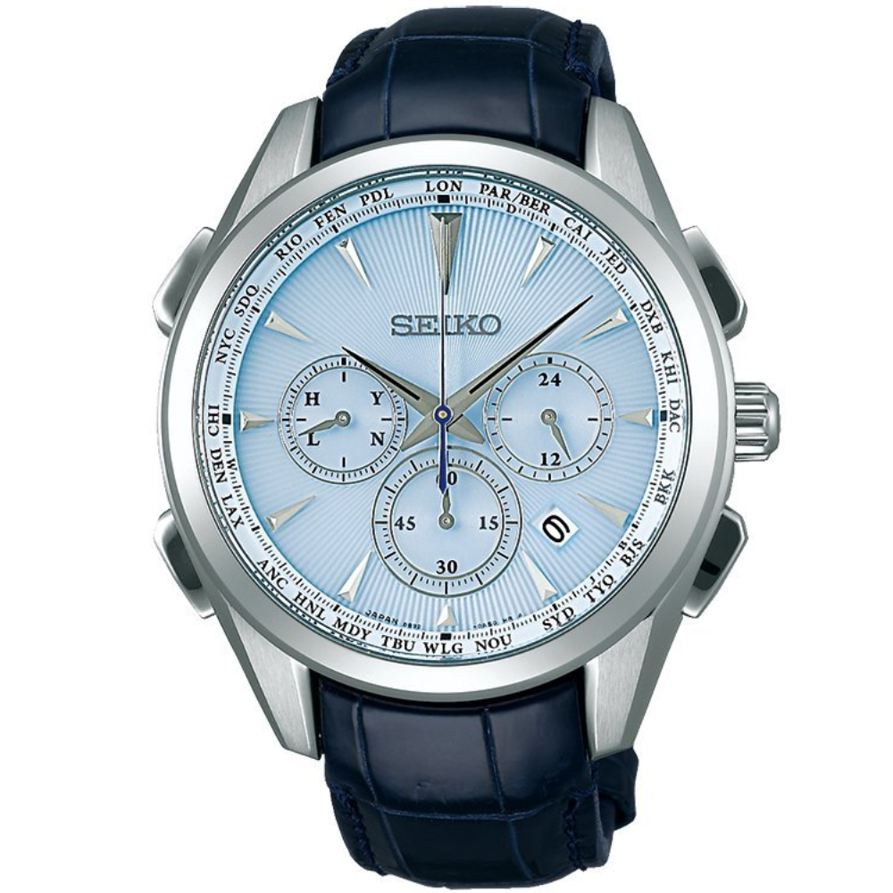SEIKO 精工錶-指定商品-Brightz 太陽能電波腕錶 8B92-0AN0B(SAGA215J)-43mm-藍面皮革【刷卡回饋 分期0利率】【APP下單22%點數回饋】
