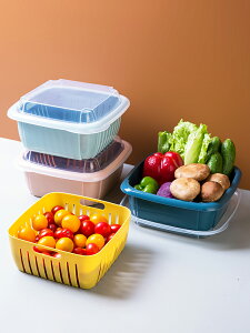 家用雙層瀝水籃子廚房大號洗蔬菜筐水果盤帶蓋防塵保鮮塑料收納籃