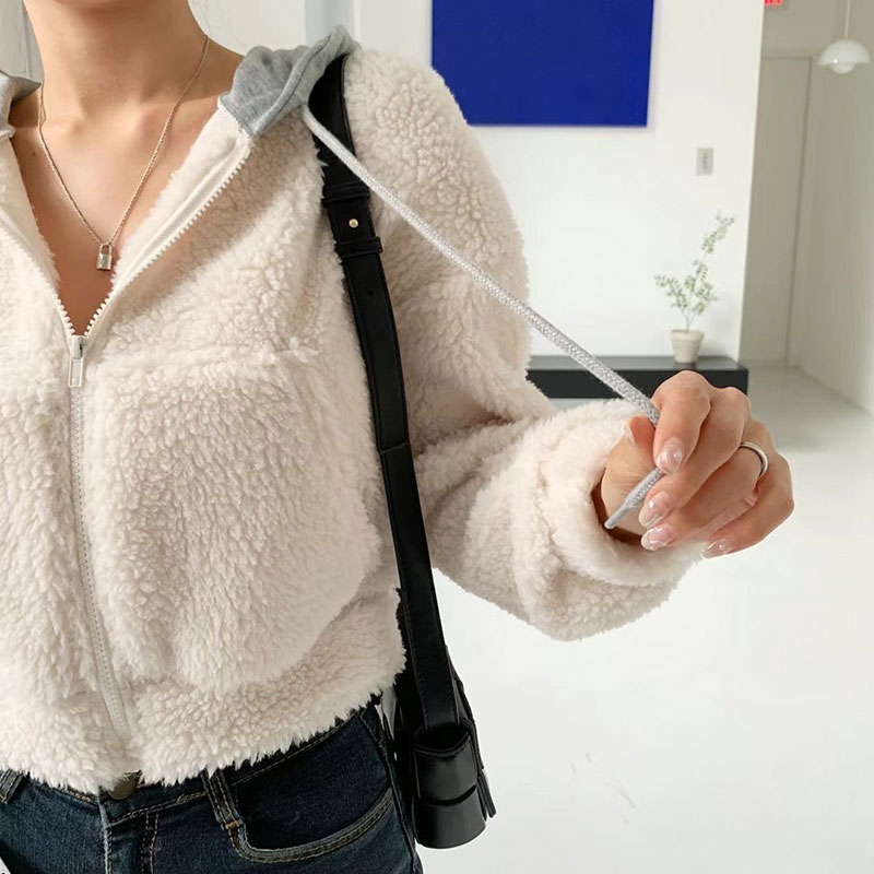 ANNAS 正韓 連帽毛毛外套 短板棒球外套 帥氣休閒毛衣 加厚保暖顯瘦 羊羔毛 搖粒絨 泰迪熊外套 韓國 5