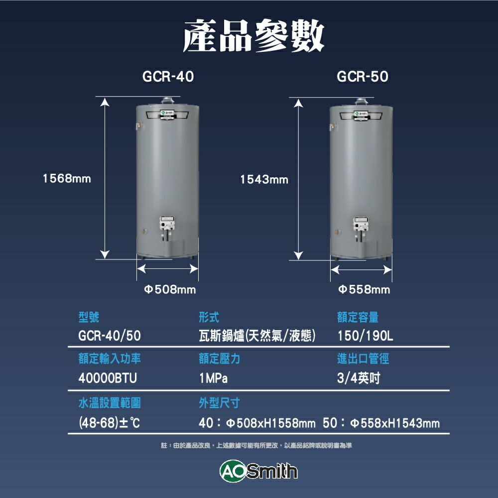 【AOSmith】AO史密斯 美國百年品牌 儲熱型瓦斯熱水鍋爐 GCR-40/50N 僅適用天然氣 7
