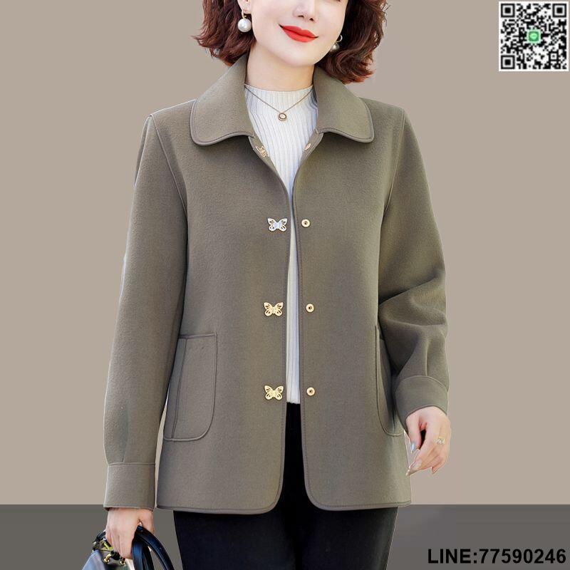 【歡樂購】高階雙面呢子短款大衣中年女士薄款外套洋氣媽媽春裝時尚毛呢上衣