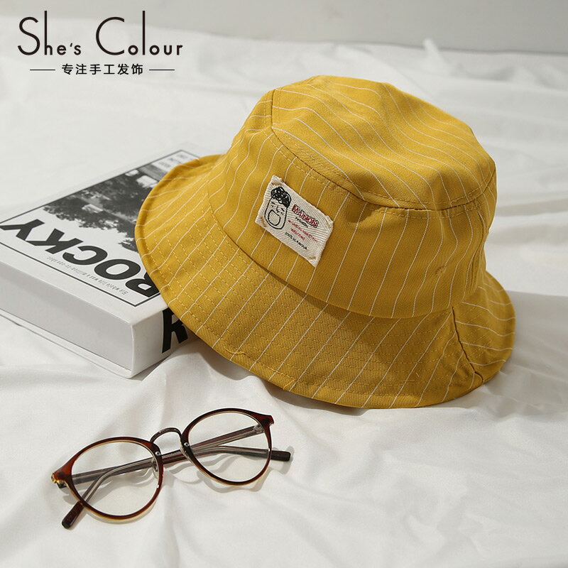 漁夫帽小帽子夏黃色遮陽防曬太陽女可愛薄款夏季新款時尚夏天