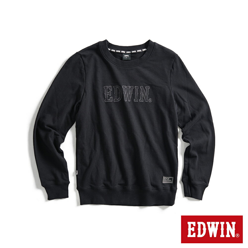EDWIN EDGE 車縫 BOX LOGO厚長袖T恤-女款 黑色