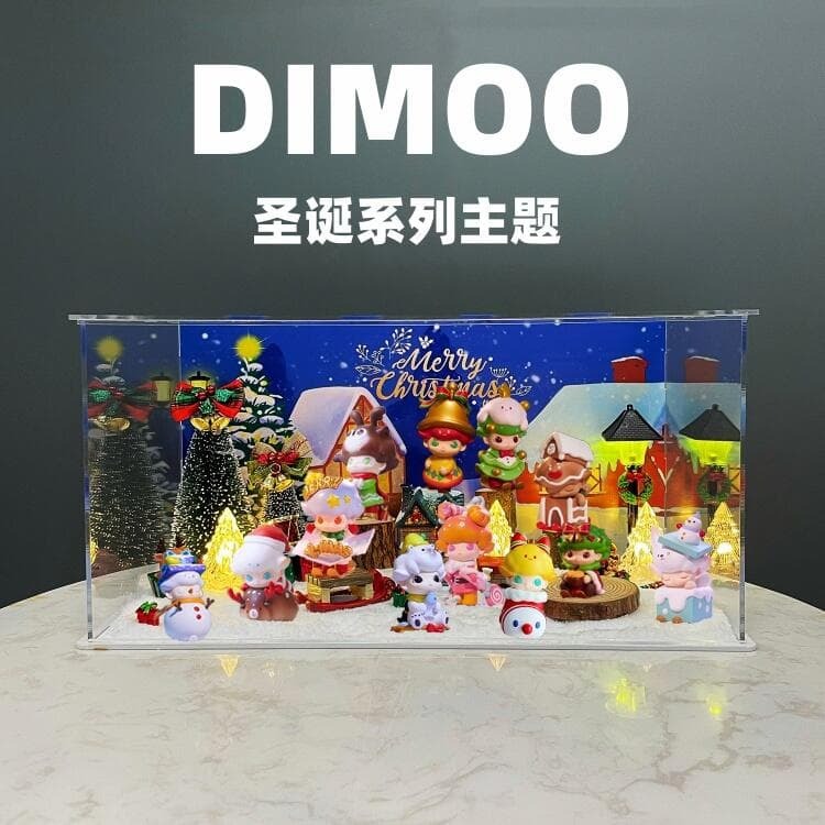 T 泡泡瑪特DIMOO耶誕系列盲盒手辦場景主題收納防塵展示盒