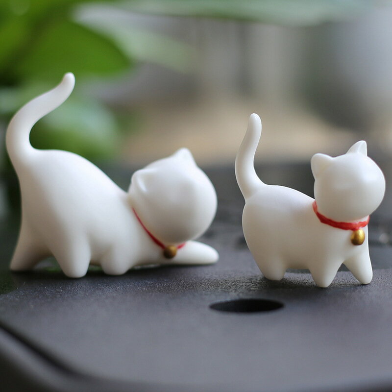 免運 茶具系列 白瓷桌面擺件陶瓷創意茶寵可愛手工招財小貓咪裝飾教師節生日禮物