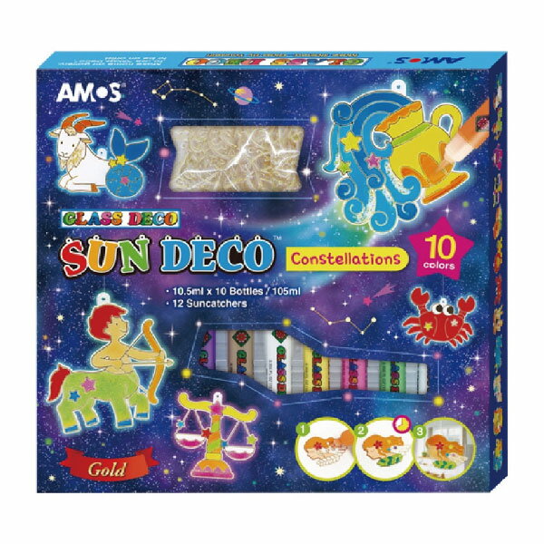 AMOS 阿摩斯 韓國原裝 10 色 星座 主題 吊飾 玻璃彩繪 膠 / 組 SD10P10-CL