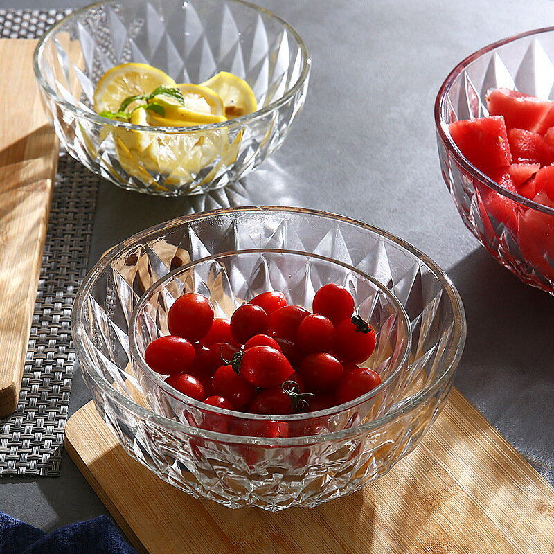 楓林宜居 水晶碗耐高溫玻璃碗水果盤沙拉碗家用飯碗透明面盆大湯碗餐具套裝