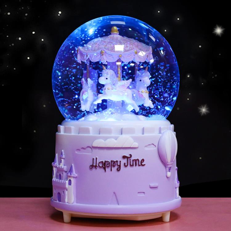 發光音樂盒八音盒旋轉木馬水晶球兒童女童十歲實用生日禮物情人節