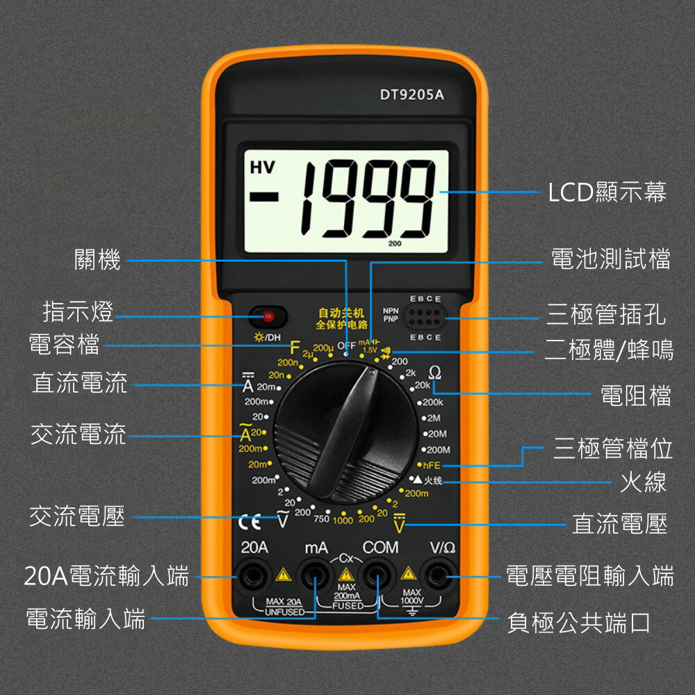 數位三用電錶DT9205A 萬用電錶數位型萬用表電壓表電壓測量電容計【DB490】 123便利屋| 123便利屋直營店| 樂天市場Rakuten