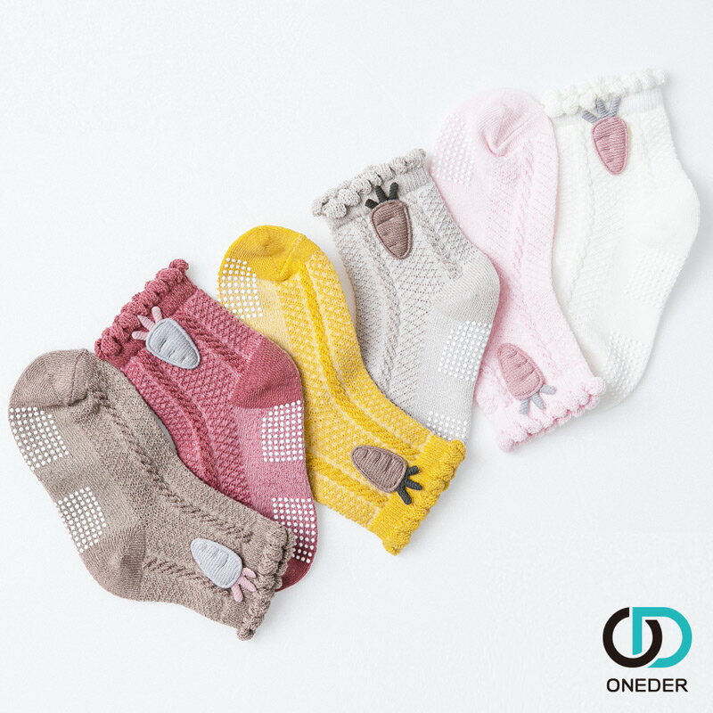 【ONEDER旺達】手工造型止滑1/2童襪-3雙組 紅蘿蔔造型襪 OD-D303 (組合包)