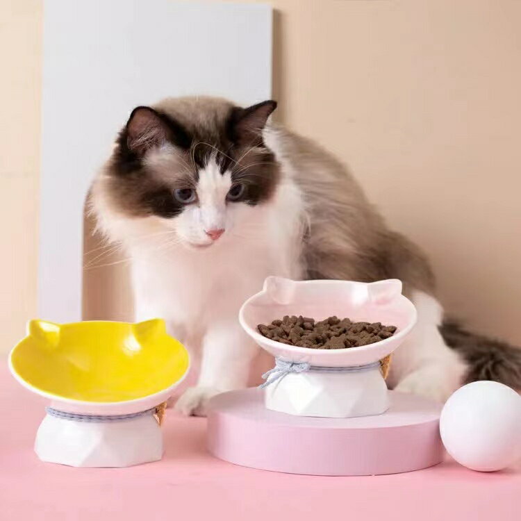 貓咪碗陶瓷保護頸椎高腳貓食盆加菲貓專用扁臉碗防打翻護頸a8