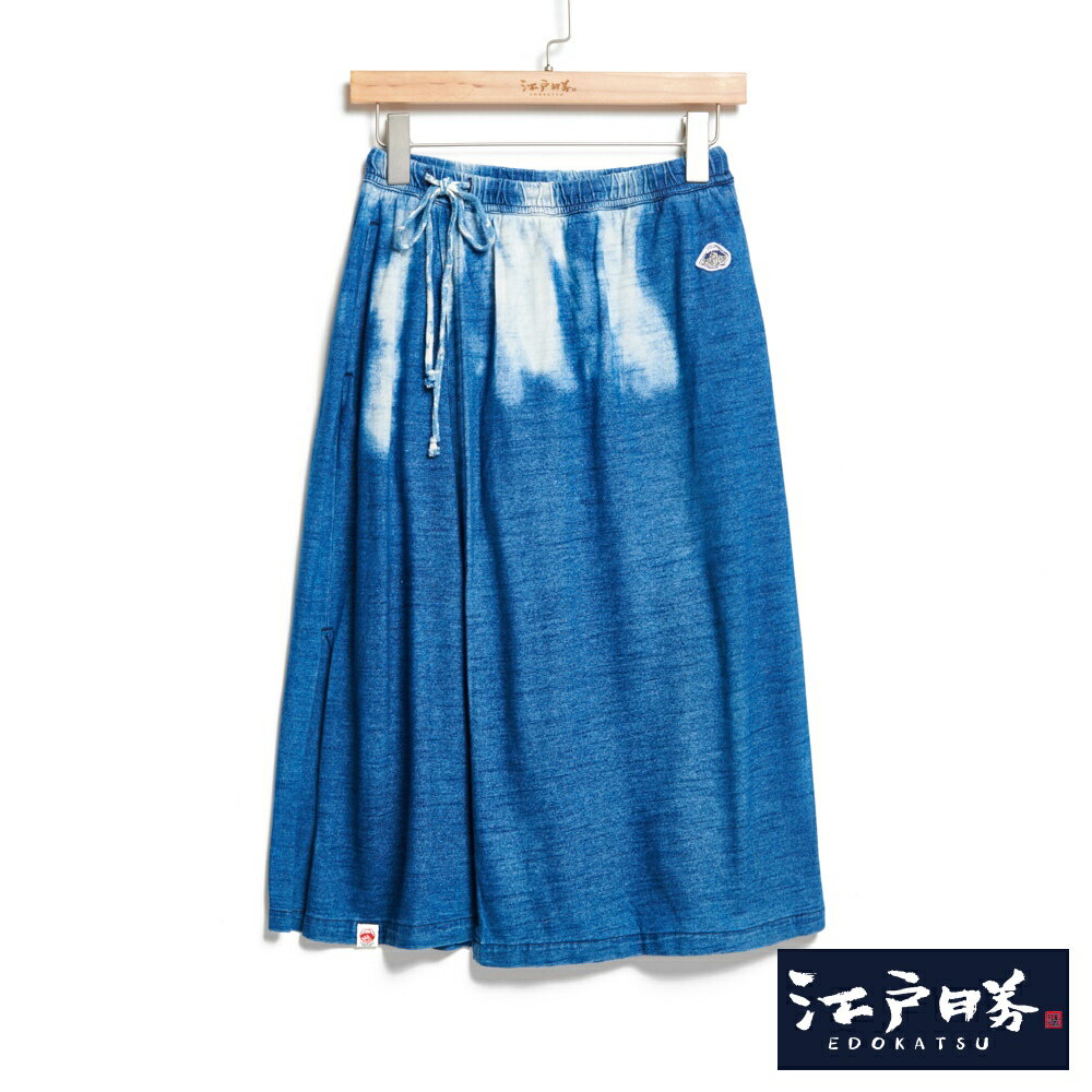 EDOKATSU江戶勝 女款 靛藍系列 半扎染禪風裙 (石洗藍)-EDWIN官方旗艦店-日本商品推薦