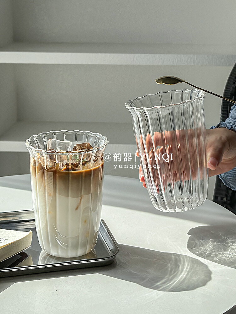 韻器ins耐熱花蕾杯咖啡拿鐵牛奶奶茶果汁冷飲玻璃杯簡約高級水杯
