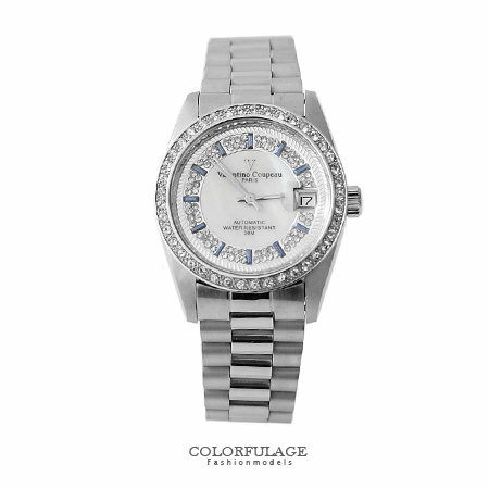 范倫鐵諾Valentino 背板鏤空自動上鍊機械手錶 銀色滿天星珍珠貝面腕錶 柒彩年代 【NE1360】原廠