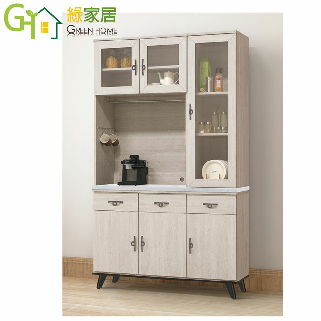 【綠家居】拉德4尺岩板六門三抽高餐櫃組合)內含電線穿出孔＋加厚岩板桌面板)