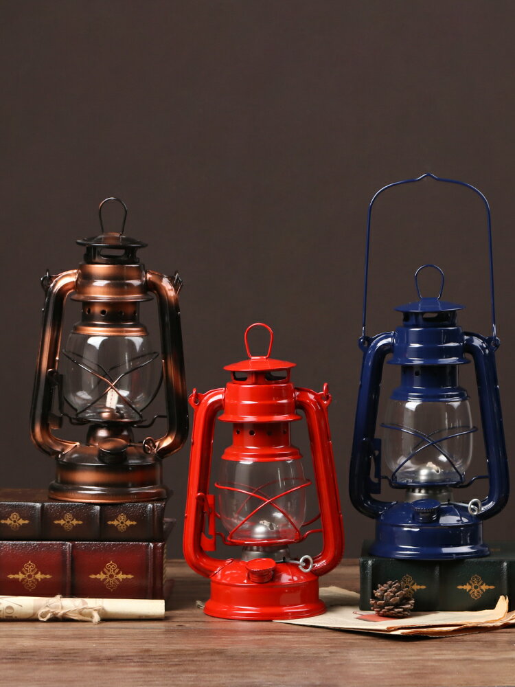 老式手提煤油燈馬燈復古創意擺設LED露營燈帳篷燈家居裝飾品擺件