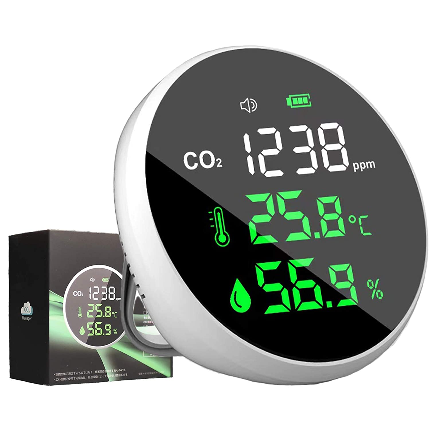 HIO【日本代購】日置產業 二氧化碳濃度測量器 CO2測定器 ndir方式 濕度 溫度 USB充電式－白色