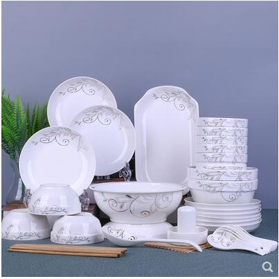 碗碟套裝家用景德鎮簡約78頭碗筷陶瓷器吃飯套碗盤子中式組合餐具 摩可美家