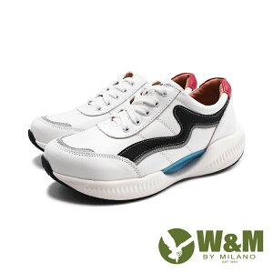 W&M(男)氣墊感彈力 真皮休閒鞋 男鞋－白色