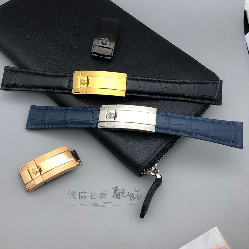 適用勞力士表帶真皮男黑綠水鬼迪通拿遊艇潛航者20mm牛皮手錶帶【北歐家居生活】