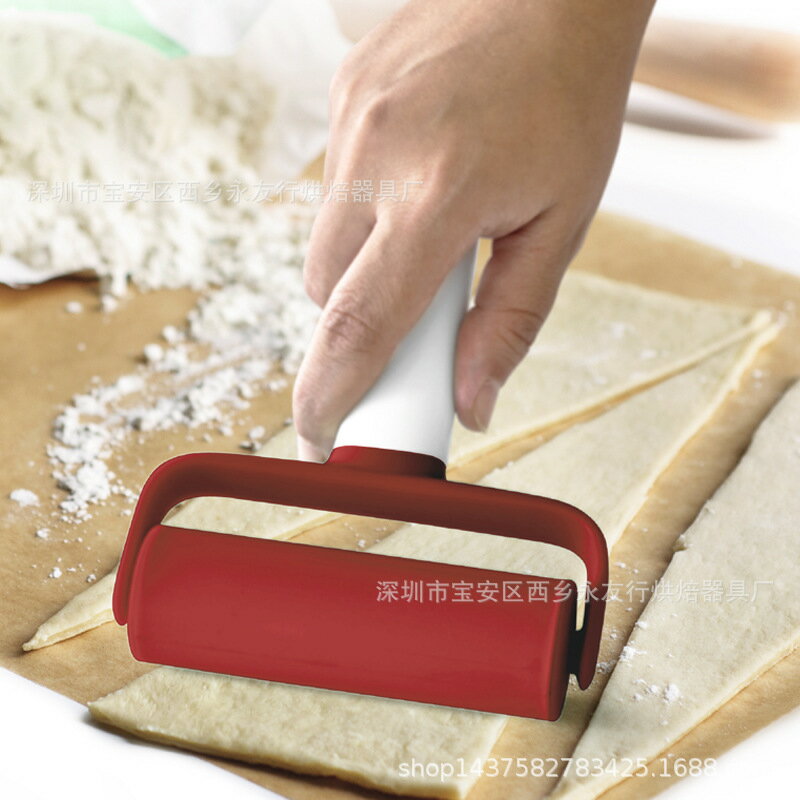 塑膠搟麵杖烘焙用具披薩派餃子皮滾輪帶柄壓面桿面棍面條廚房工具