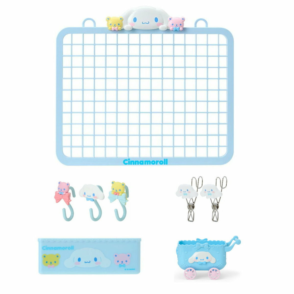asdfkitty*大耳狗5款組 網架+造型S掛勾組+可掛式小物收納架+推車造型小物收納盒+鋼製掛勾夾-日本正版商品