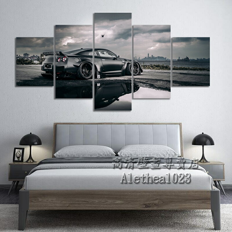 實木框畫 東瀛戰神 NISSAN GTR 黑色汽車轎跑系列海報  居家裝飾畫 客廳沙發背景墻裝飾畫 無框畫 生日禮物 2