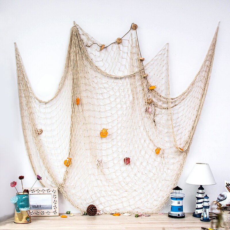 奧雅迪佳地中海風格裝飾漁網背景墻壁飾掛飾中粗棉繩漁網魚網