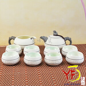 ★堯峰陶瓷★茶具系列 石獅子 雪花釉茶具組 一壺八杯+茶海 禮盒
