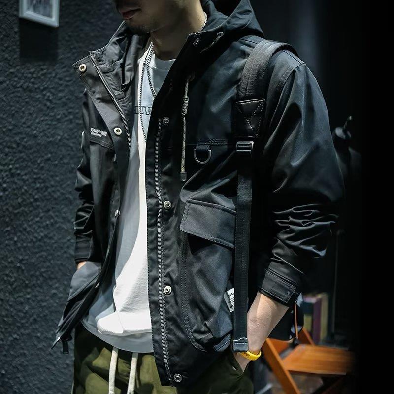 戶外機能工裝連帽美式沖鋒衣外套男山系秋季寬松大碼防風男士夾克