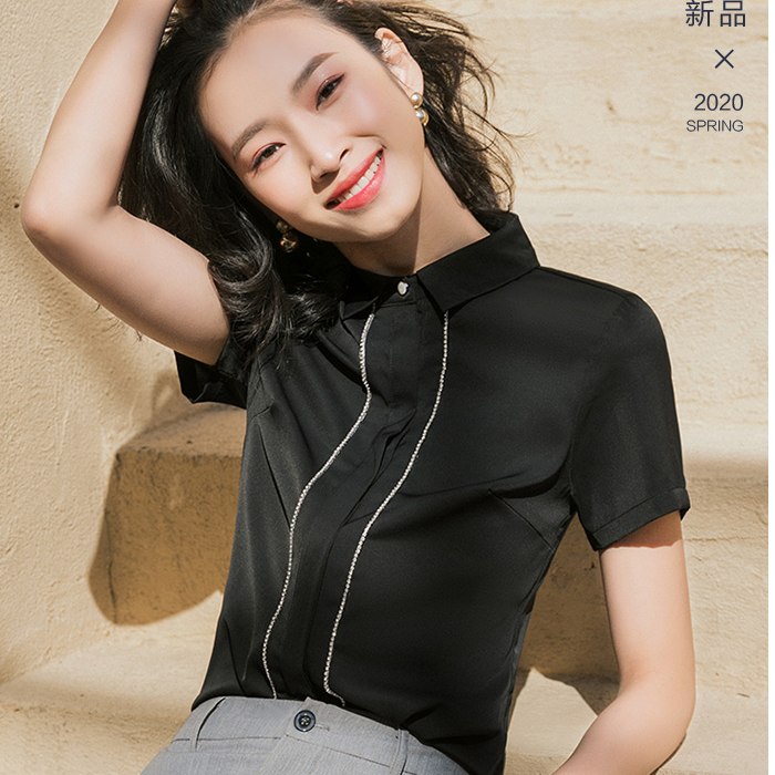 雙排鑲鑽亮眼免燙不皺短袖襯衫[20S82-PF]灰姑娘