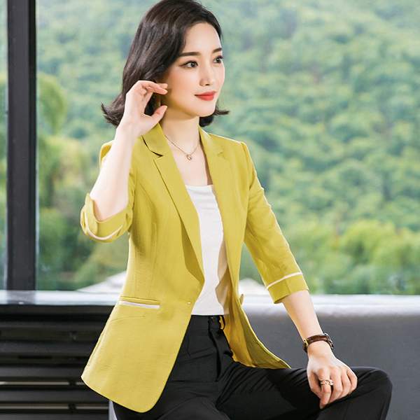 辦公時尚亮色單釦七分袖搭配西裝外套(4色)[8X220-PF]灰姑娘