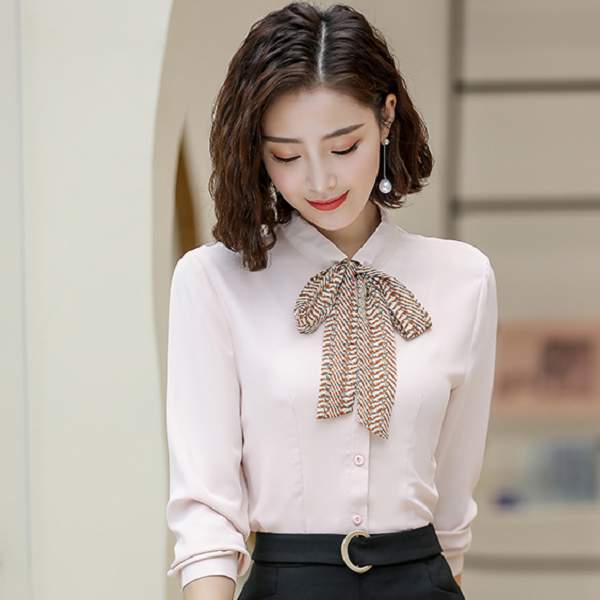 綁帶蝴蝶結OL長袖襯衫