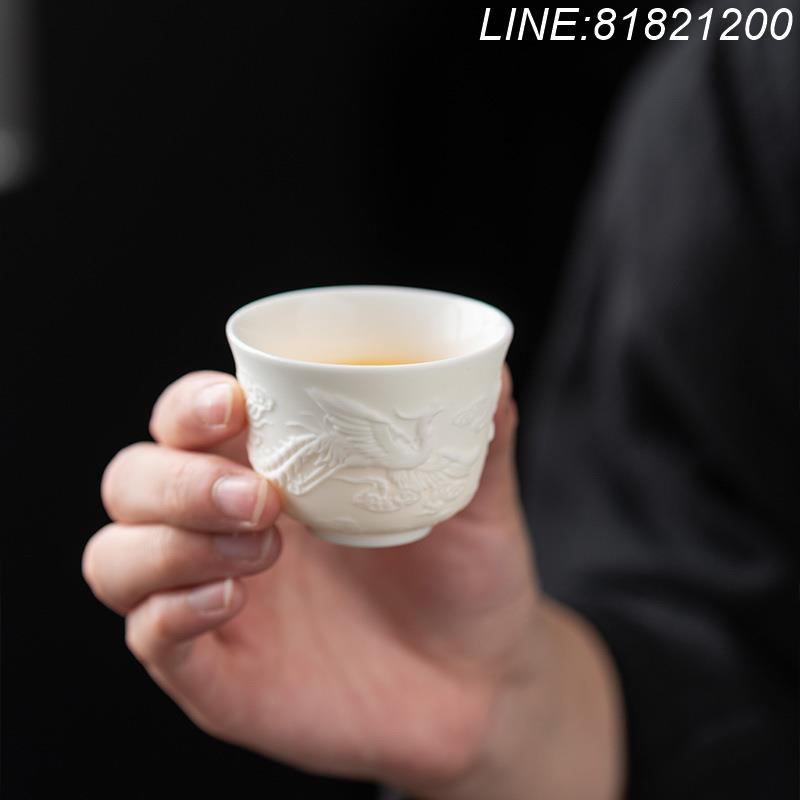 羊脂玉茶具 白瓷茶具 免運/開票 公司貨 羊脂玉白瓷浮雕茶杯主人杯龍鳳品茗杯個人單杯素燒功夫陶瓷手工茶 快速出貨