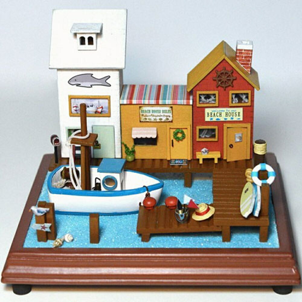 【WT16122305】 手製DIY小屋 手工拼裝房屋模型建築 含展示盒-童趣小鎮