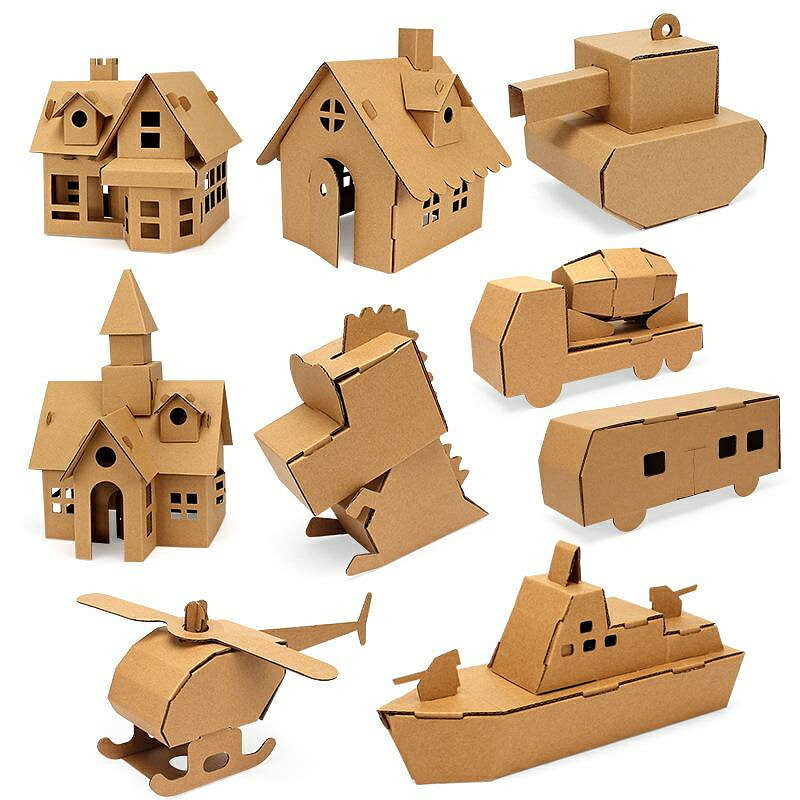 幼兒園手工DIY製作材料包塗鴉紙盒創意拼裝小屋房子學生紙板