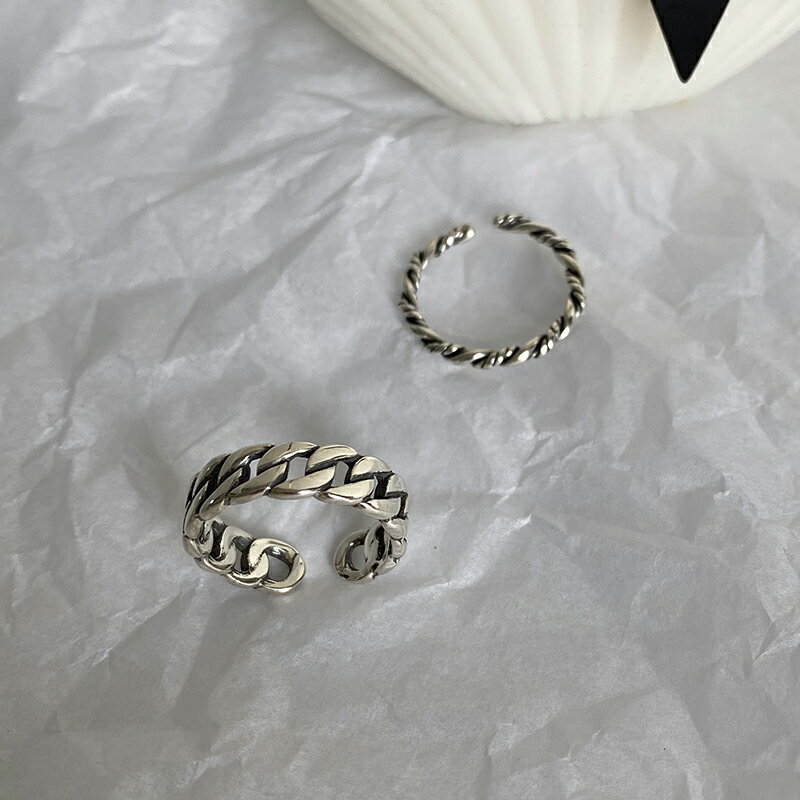 925純銀麻花戒指女小眾設計食指戒ins潮復古做舊鏈條指環個性尾戒 1