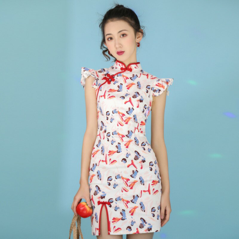 中國風少女年輕時尚新式旗袍年輕款時尚短款復古中國風改良連衣裙1入