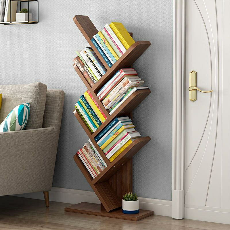 樹形書架置物架落地簡約學生臥室小書櫃傢用省空間經濟型收納書架