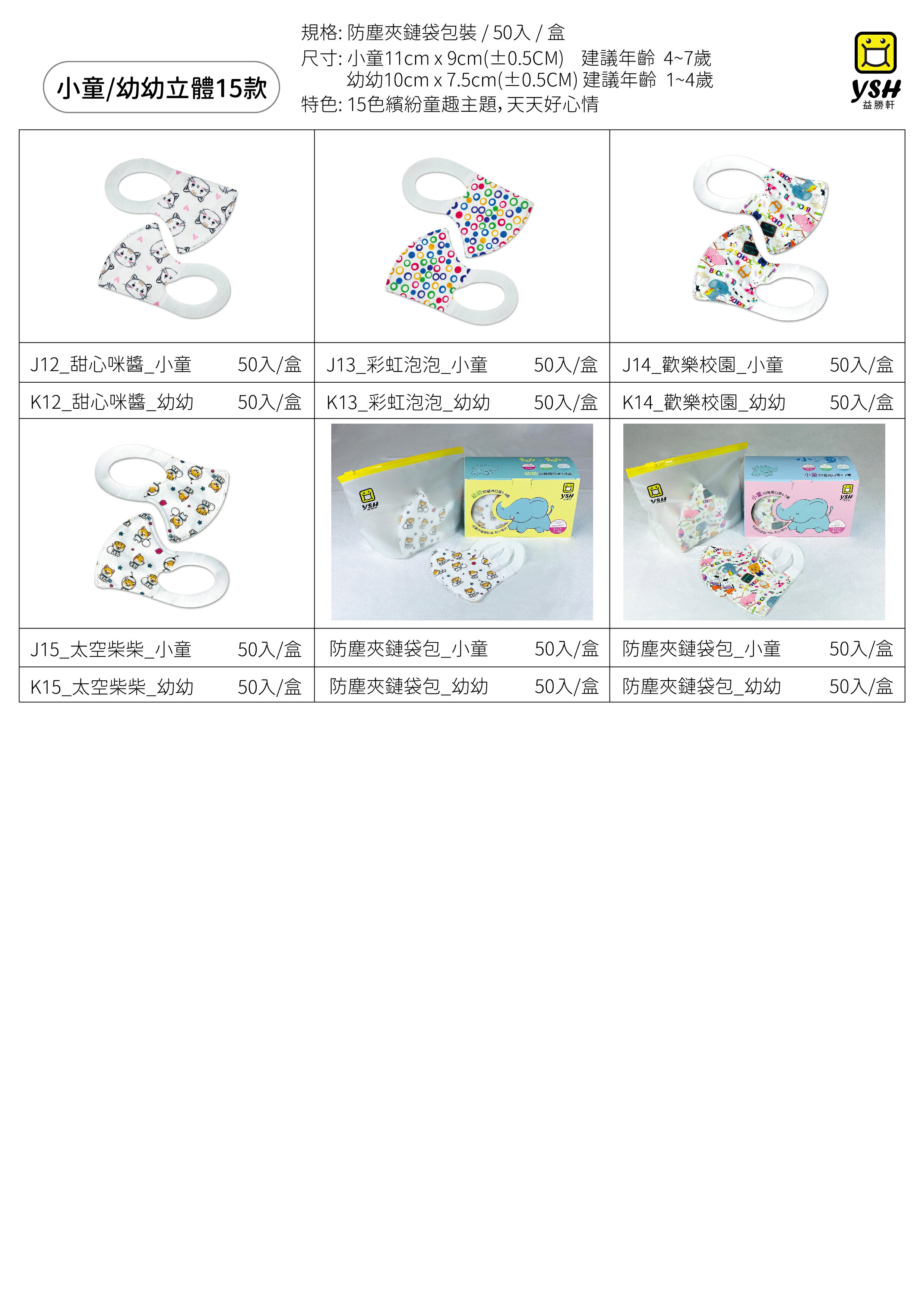 【快速出貨】益勝軒 幼幼3D立體醫療口罩  MIT台灣製 50入/盒  1~4歲  附防塵夾鏈袋包裝 2