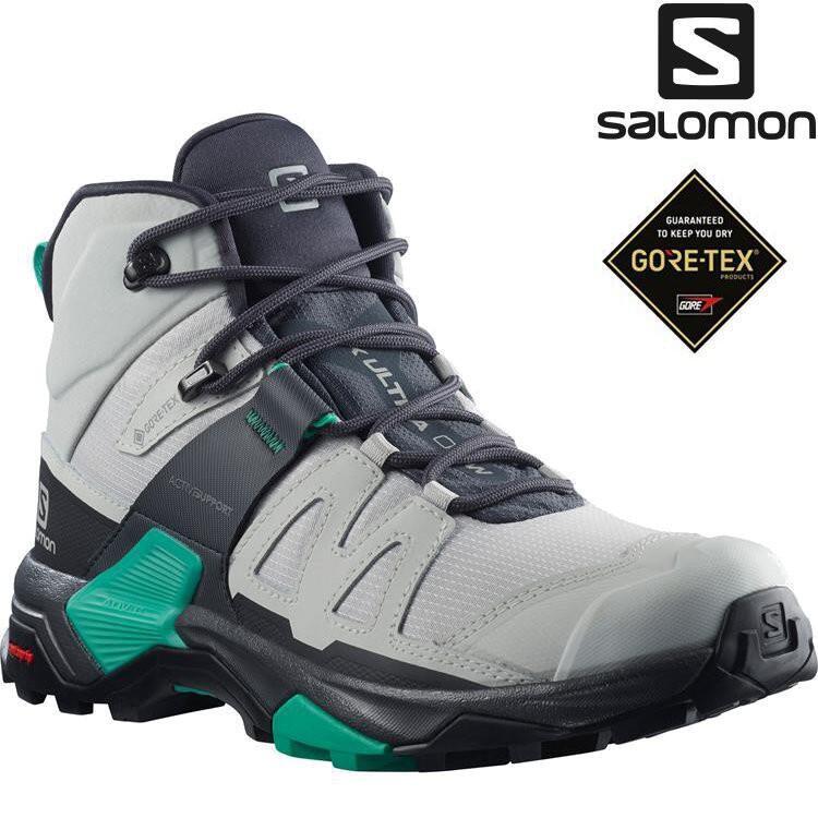 Salomon X Ultra 4 Mid 女款中筒Gore-tex防水登山鞋 L41381400 月球岩灰/烏木黑/綠